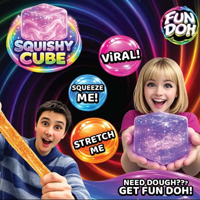 Fun Doh Squish & Squeeze Sparkle Cube Fidget Toy (Each - Random Color)