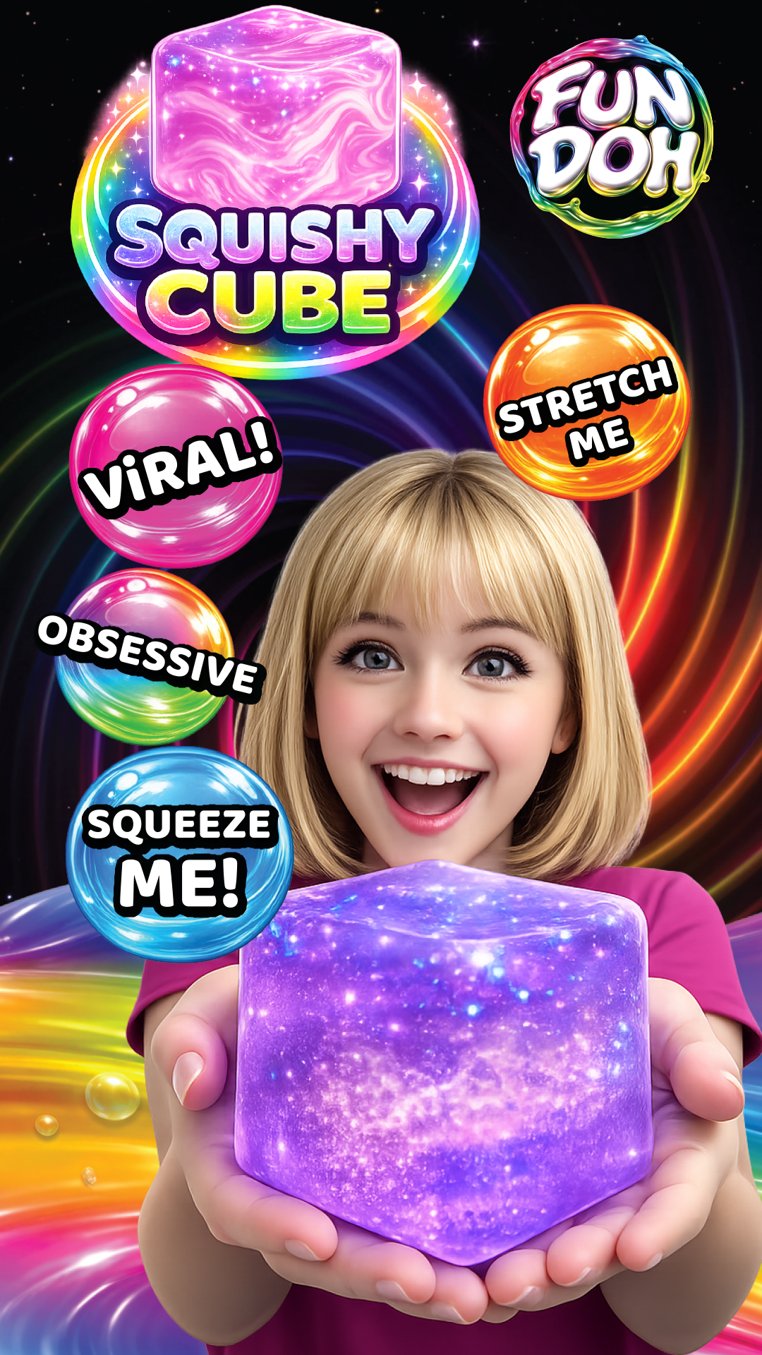 Fun Doh Squish & Squeeze Sparkle Cube Fidget Toy (Each - Random Color)